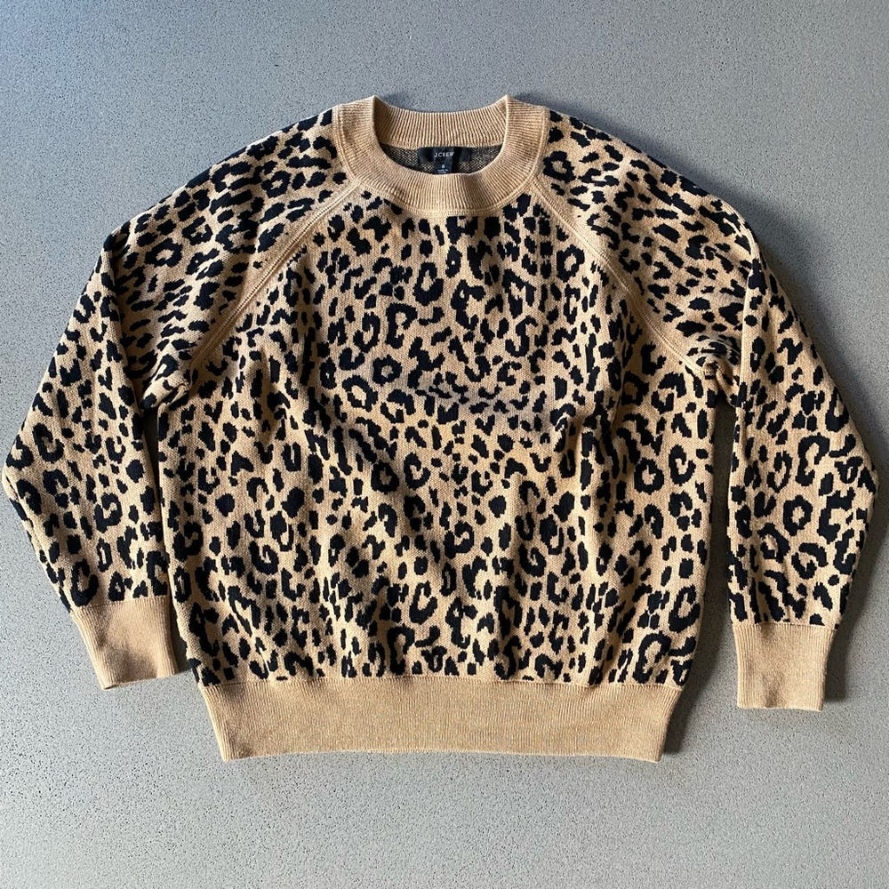 J. Crew boyfriend crewneck sweater in leopard-print Re-Imagined Wool